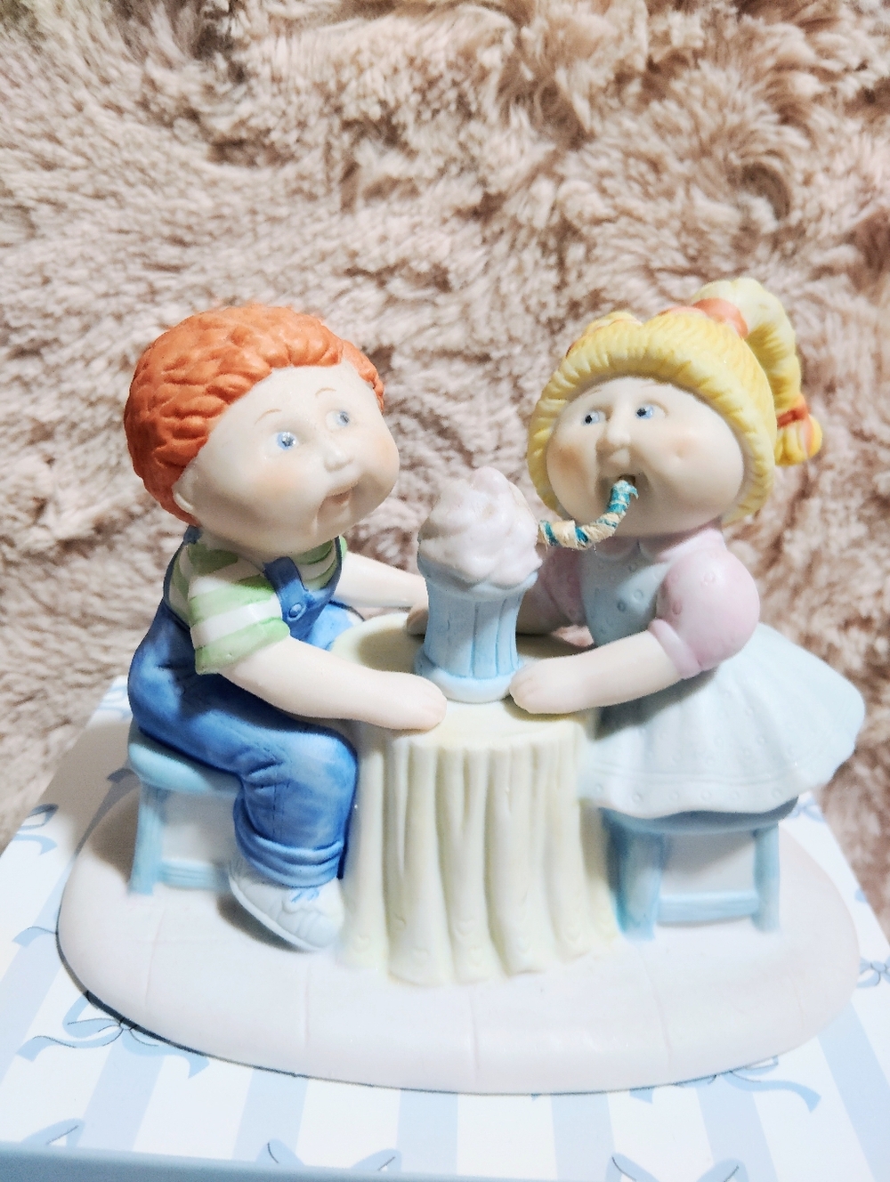 Cabbage Patch Kids "Sharing A Soda" 1984 Vintage Porcelain Decor